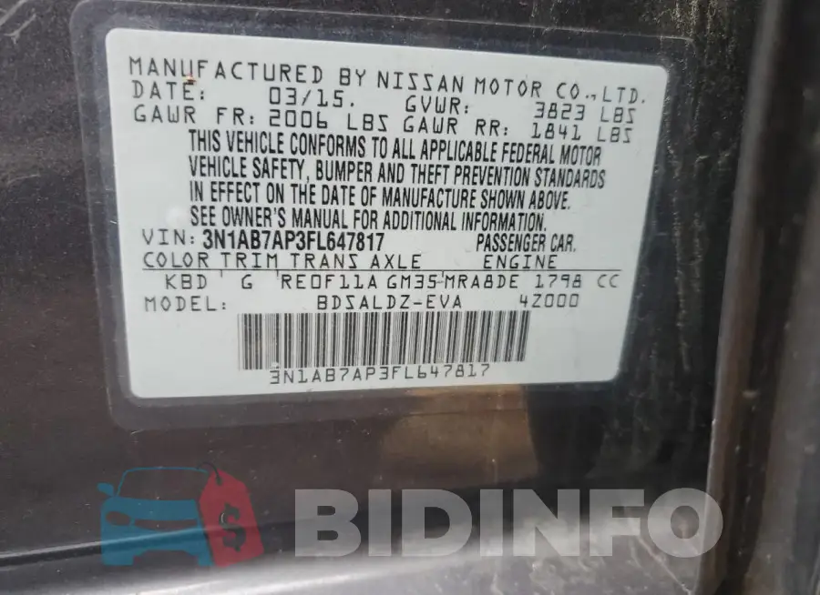 3N1AB7AP3FL647817 Photo# 12