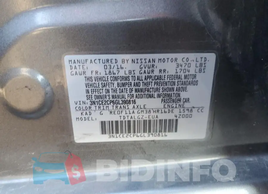 3N1CE2CP6GL390816 Photo# 12
