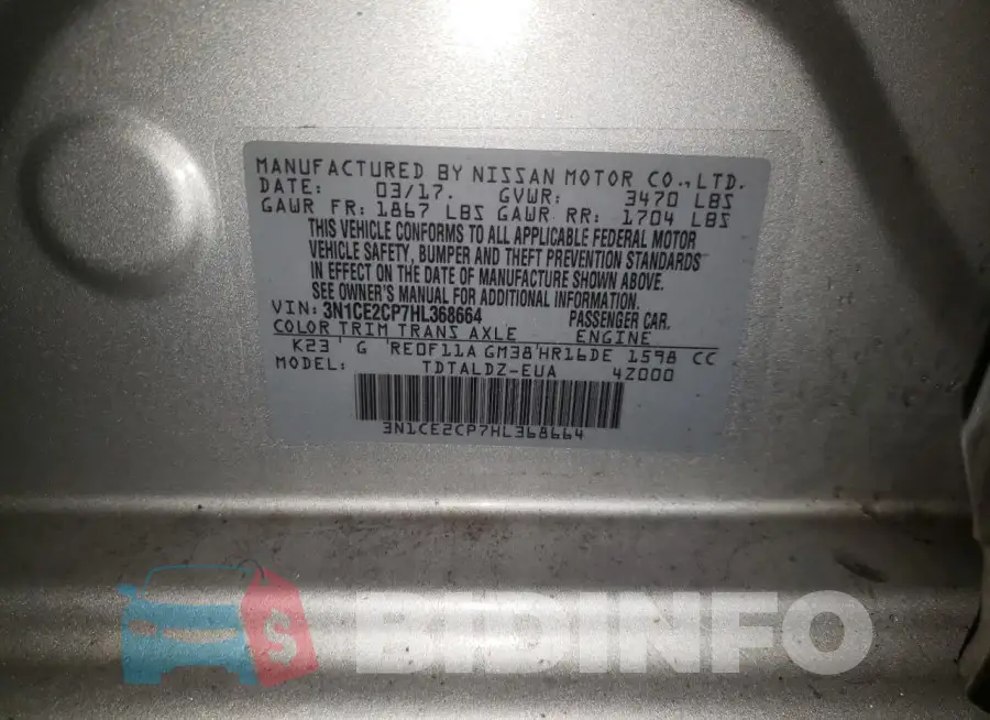3N1CE2CP7HL368664 Photo# 12