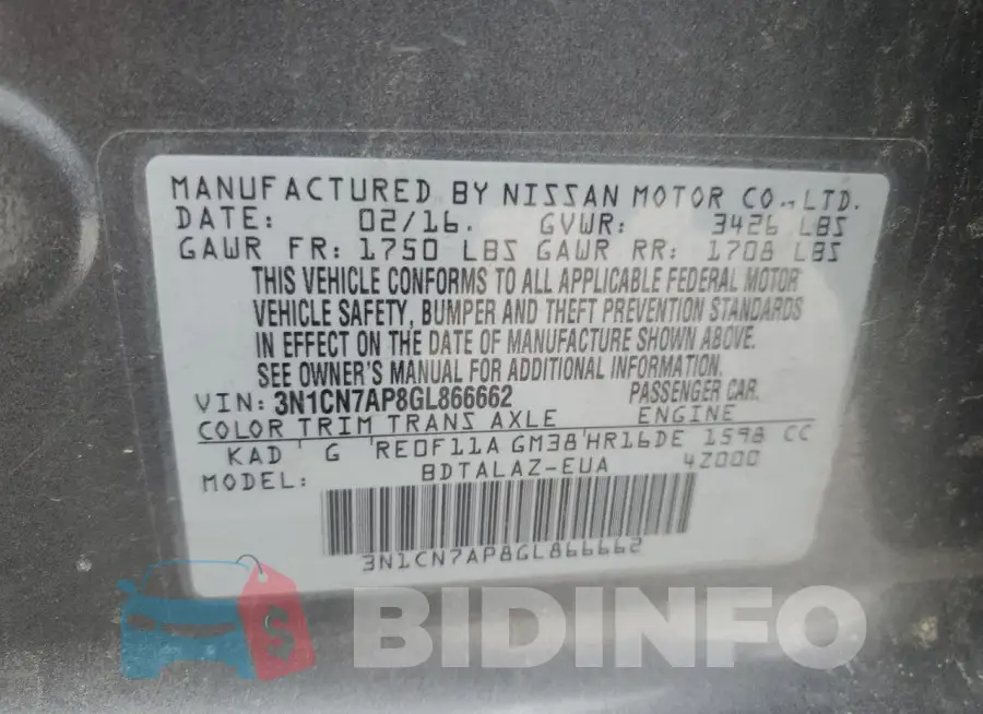 3N1CN7AP8GL866662 Photo# 12