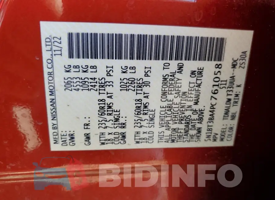 5N1BT3BA4PC761058 Photo# 14