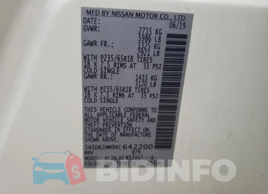 5N1DR2MM9KC642200 Photo# 12
