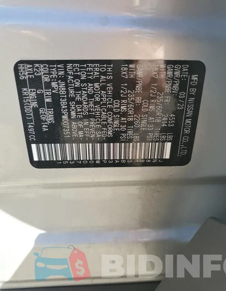JN8BT3BA3PW007351 Photo# 12