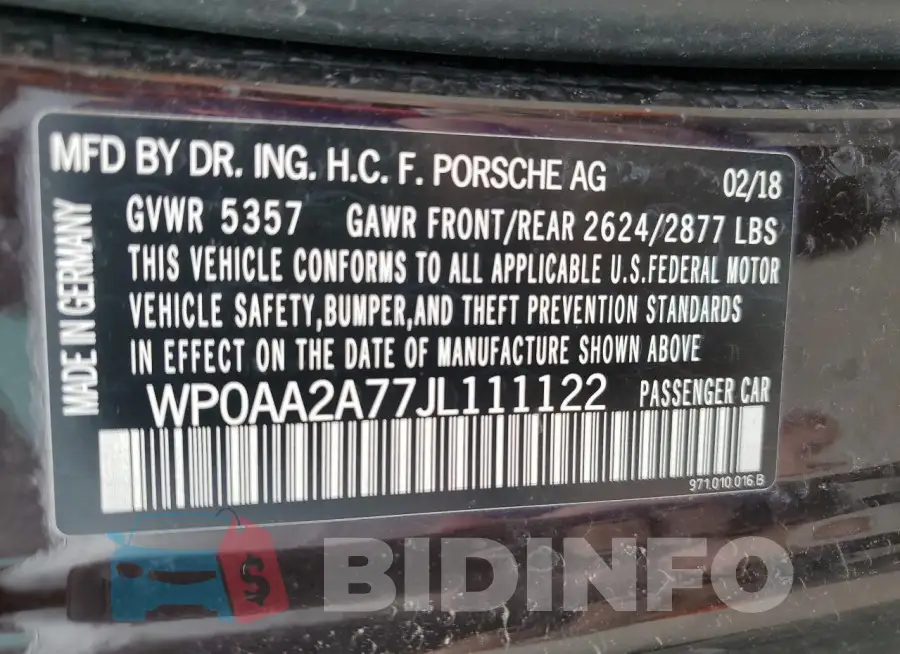 WP0AA2A77JL111122 Photo# 13