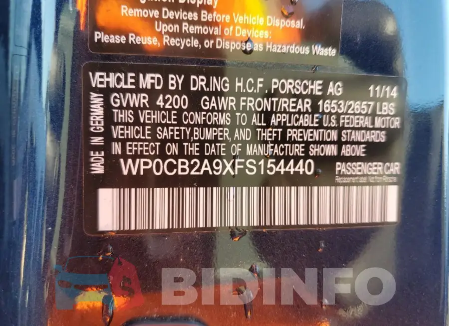 WP0CB2A9XFS154440 Photo# 13