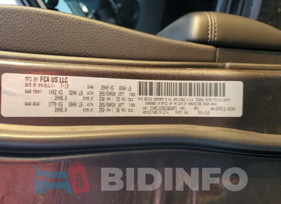 1C4RDJDG5KC828071 Photo# 13