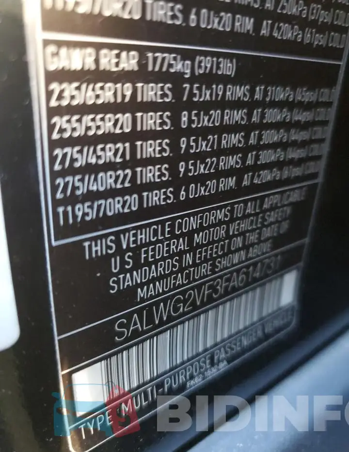 SALWG2VF3FA614731 Photo# 12
