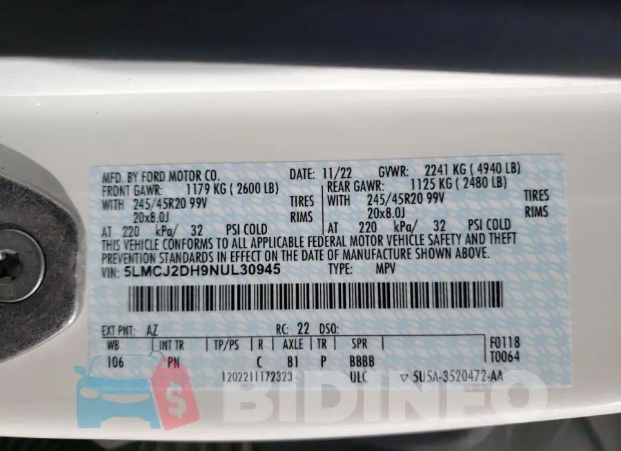 5LMCJ2DH9NUL30945 Photo# 14