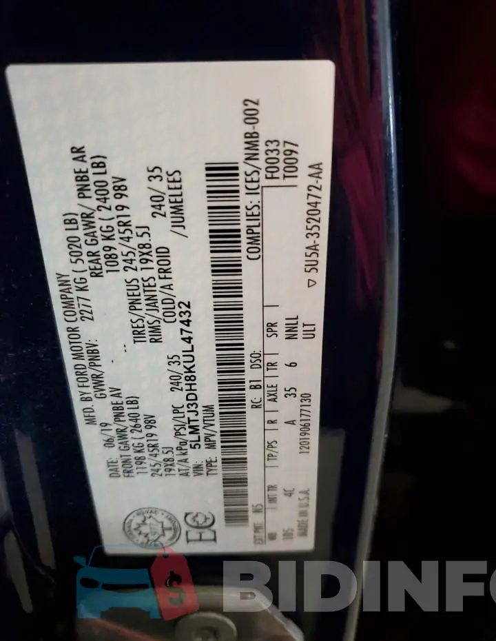 5LMTJ3DH8KUL47432 Photo# 14