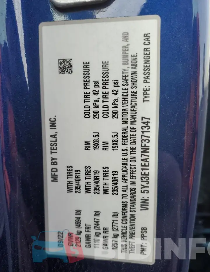 5YJ3E1EA7NF371347 Photo# 12