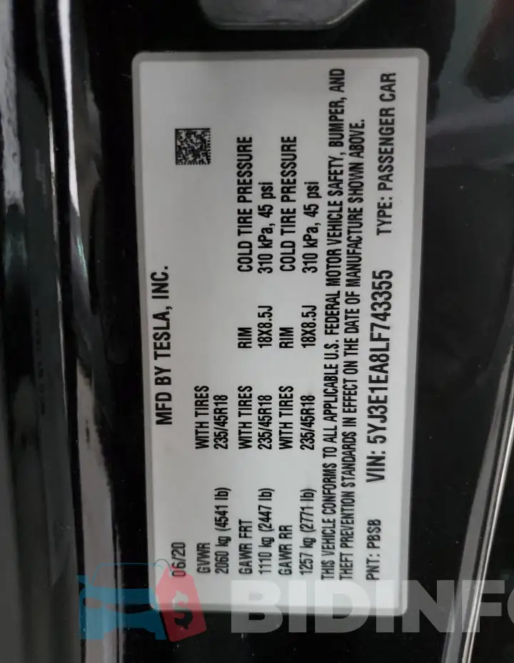 5YJ3E1EA8LF743355 Photo# 12