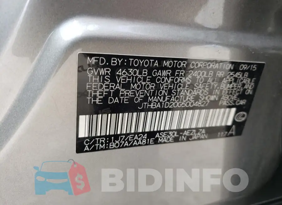 JTHBA1D20G5004827 Photo# 12