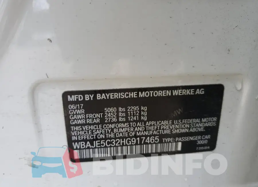 WBAJE5C32HG917465 Photo# 12