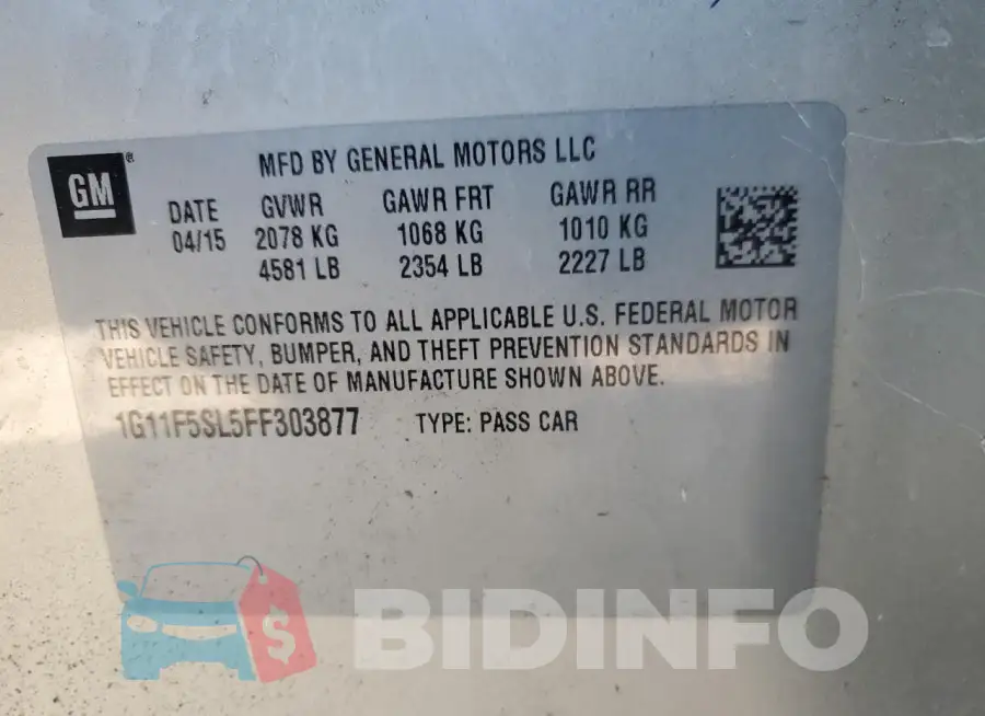 1G11F5SL5FF303877 Photo# 12