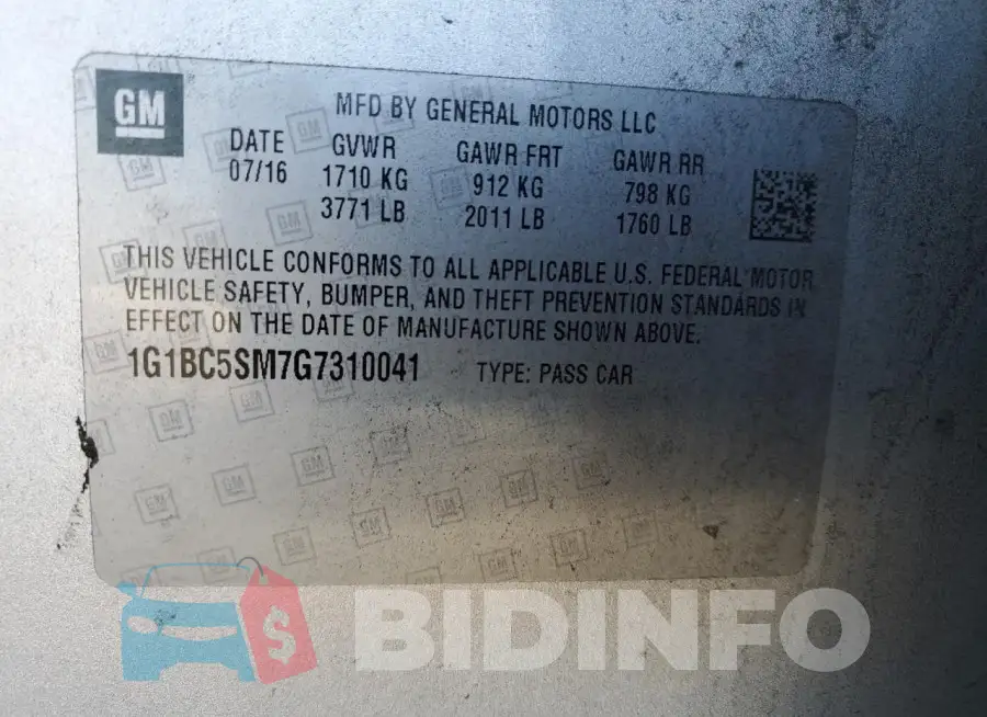 1G1BC5SM7G7310041 Photo# 12