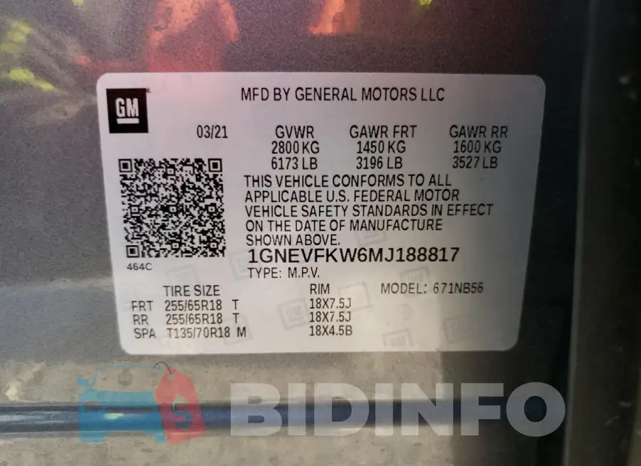 1GNEVFKW6MJ188817 Photo# 13