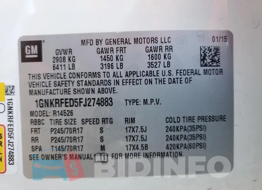 1GNKRFED5FJ274883 Photo# 13