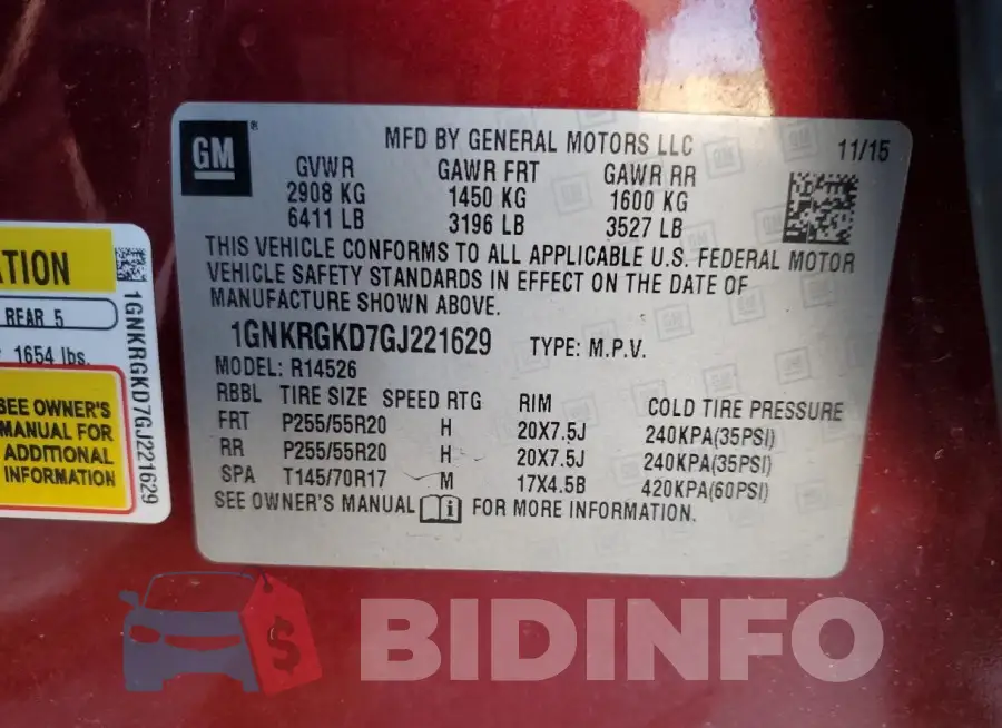 1GNKRGKD7GJ221629 Photo# 14