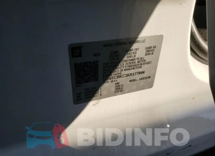 1GNSCBKC1KR177844 Photo# 14