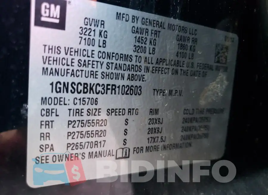 1GNSCBKC3FR102603 Photo# 13