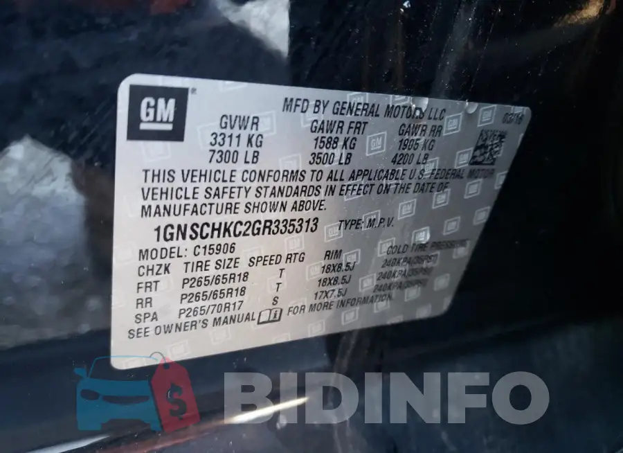 1GNSCHKC2GR335313 Photo# 13