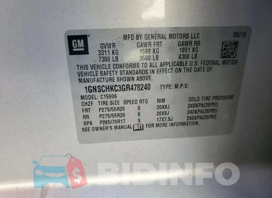 1GNSCHKC3GR478240 Photo# 13