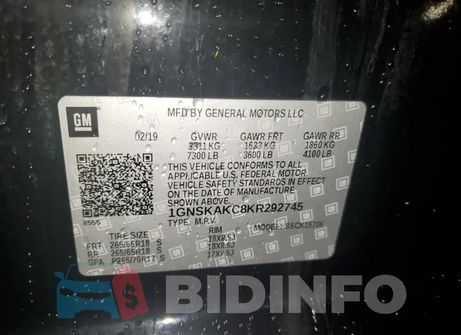 1GNSKAKC8KR292745 Photo# 13
