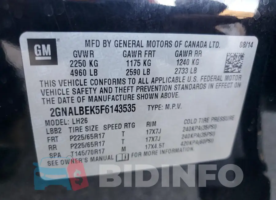 2GNALBEK5F6143535 Photo# 13