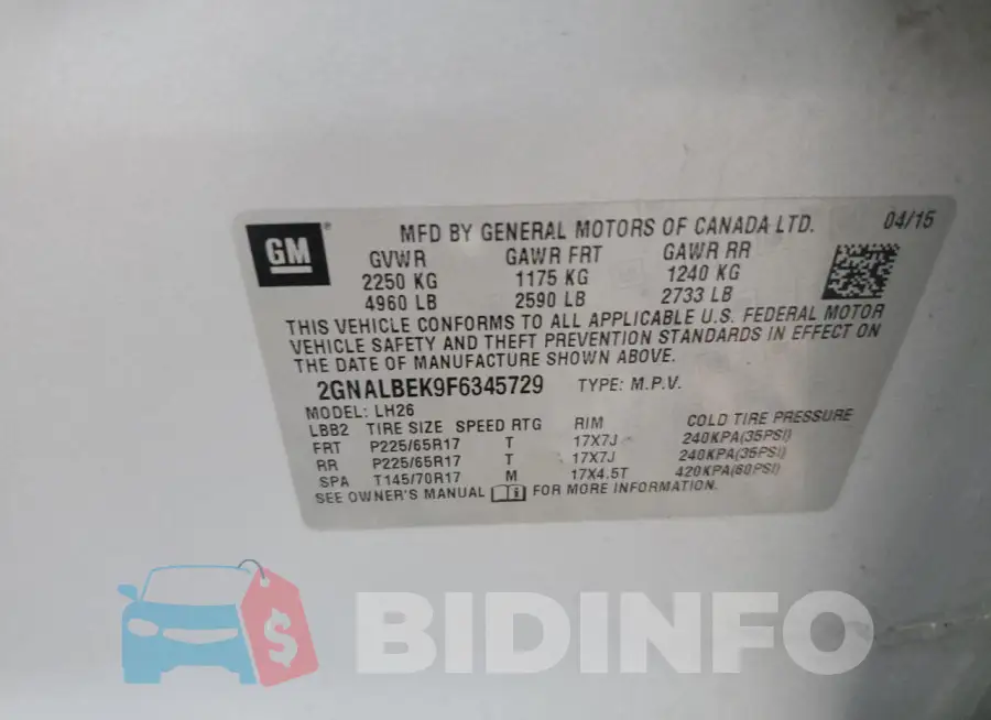 2GNALBEK9F6345729 Photo# 12
