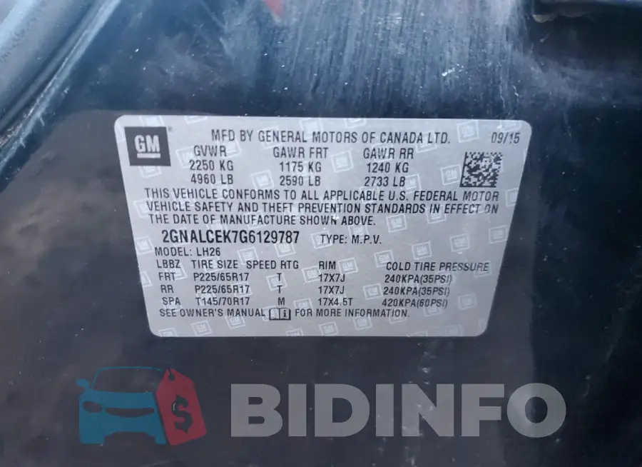 2GNALCEK7G6129787 Photo# 12