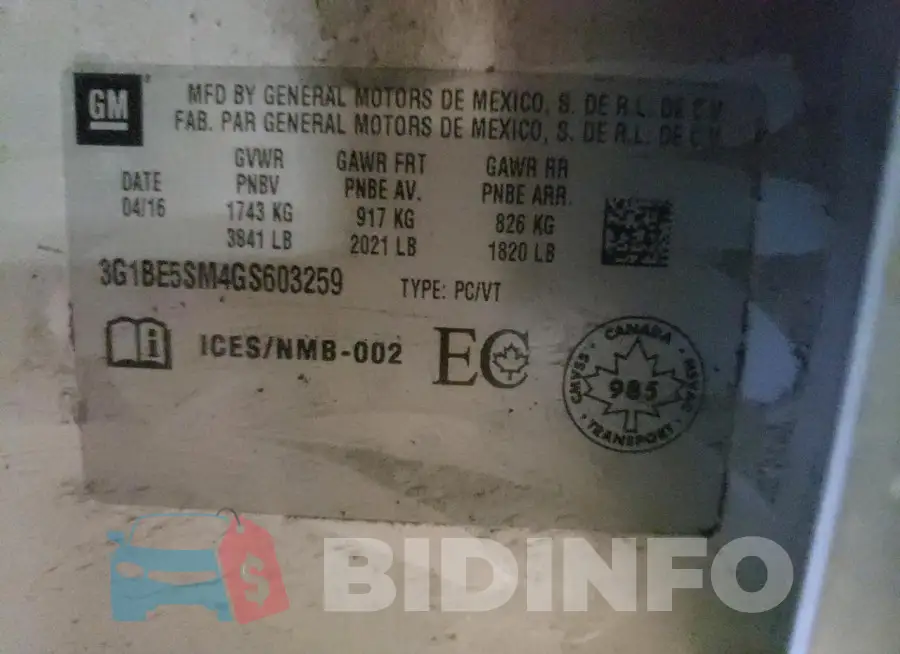 3G1BE5SM4GS603259 Photo# 12