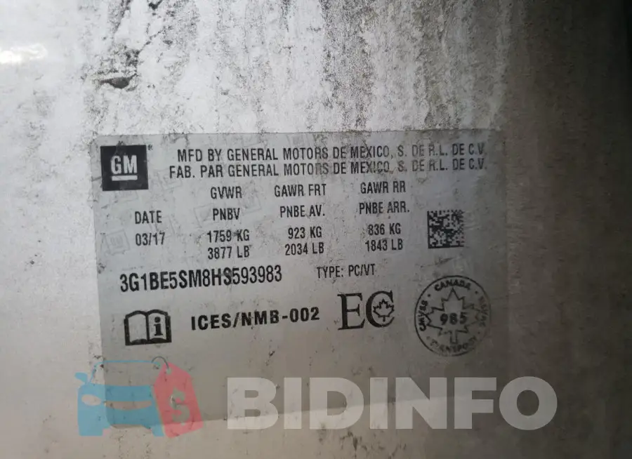 3G1BE5SM8HS593983 Photo# 10