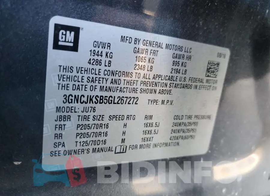 3GNCJKSB5GL267272 Photo# 12