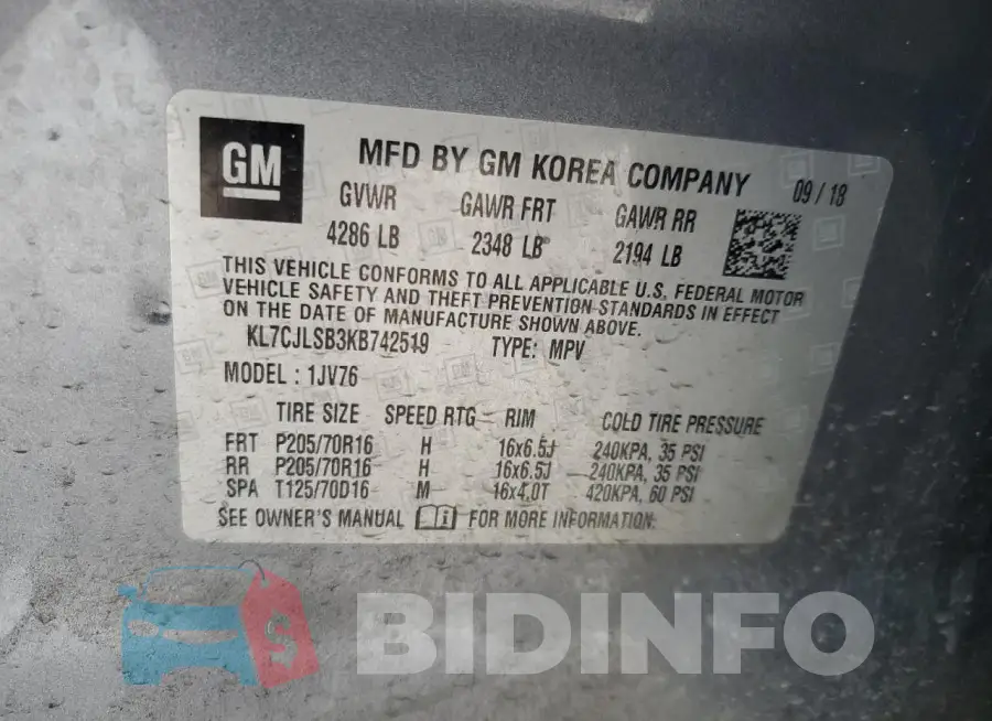 KL7CJLSB3KB742519 Photo# 12