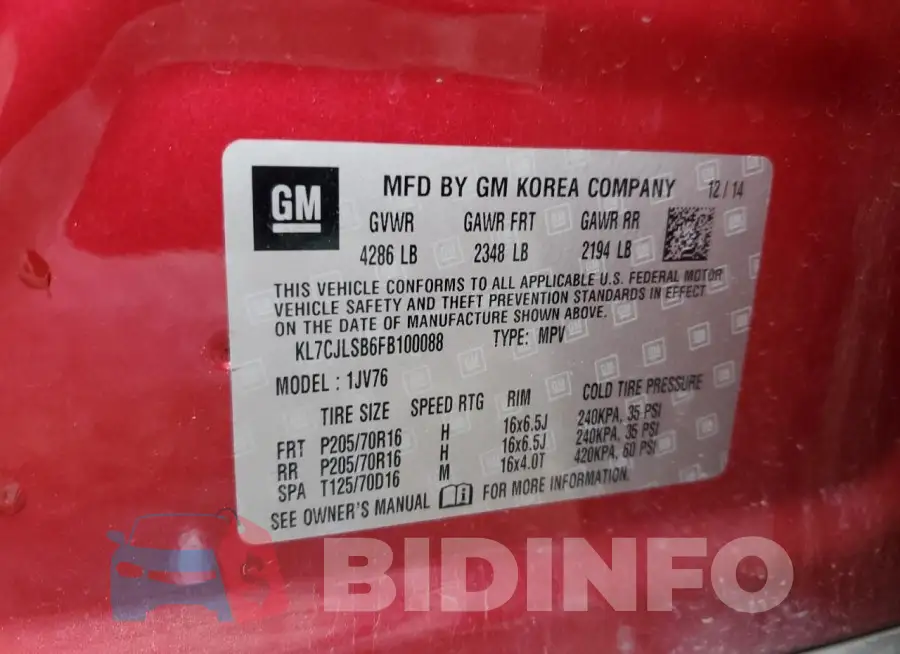 KL7CJLSB6FB100088 Photo# 13
