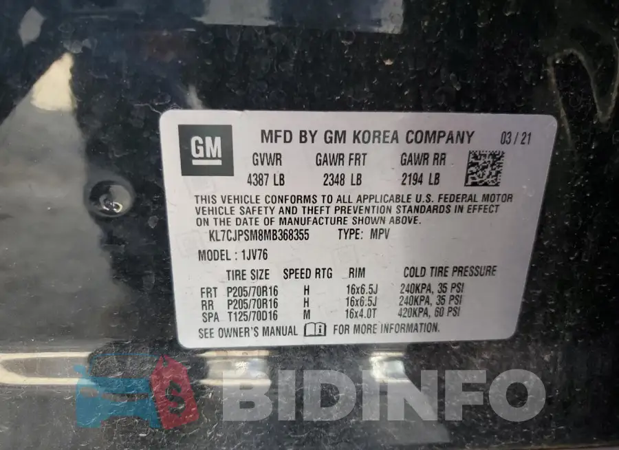 KL7CJPSM8MB368355 Photo# 13