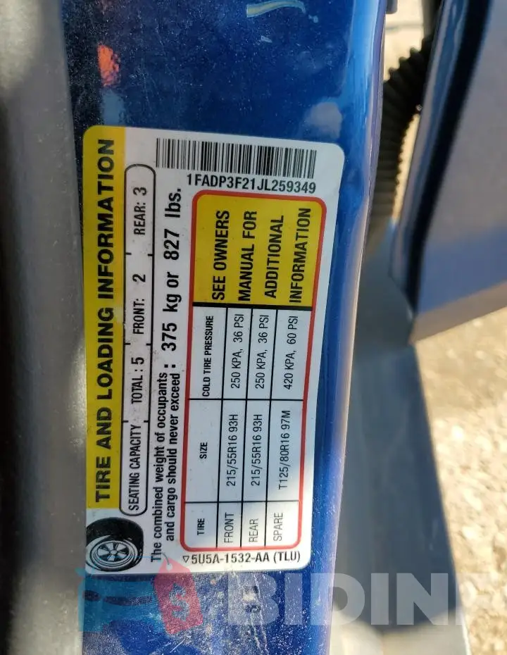 1FADP3F21JL259349 Photo# 13