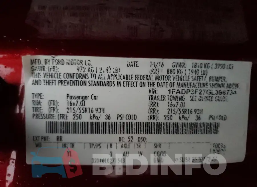 1FADP3F27GL398734 Photo# 13