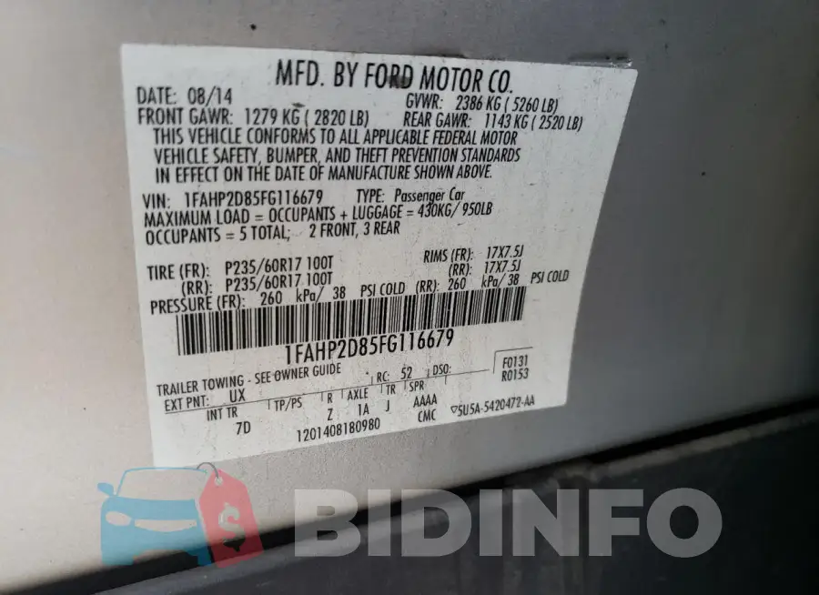 1FAHP2D85FG116679 Photo# 12