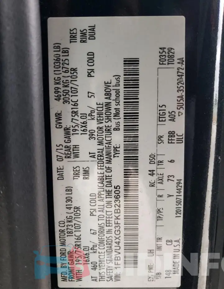 1FBVU4XG3FKB23605 Photo# 13