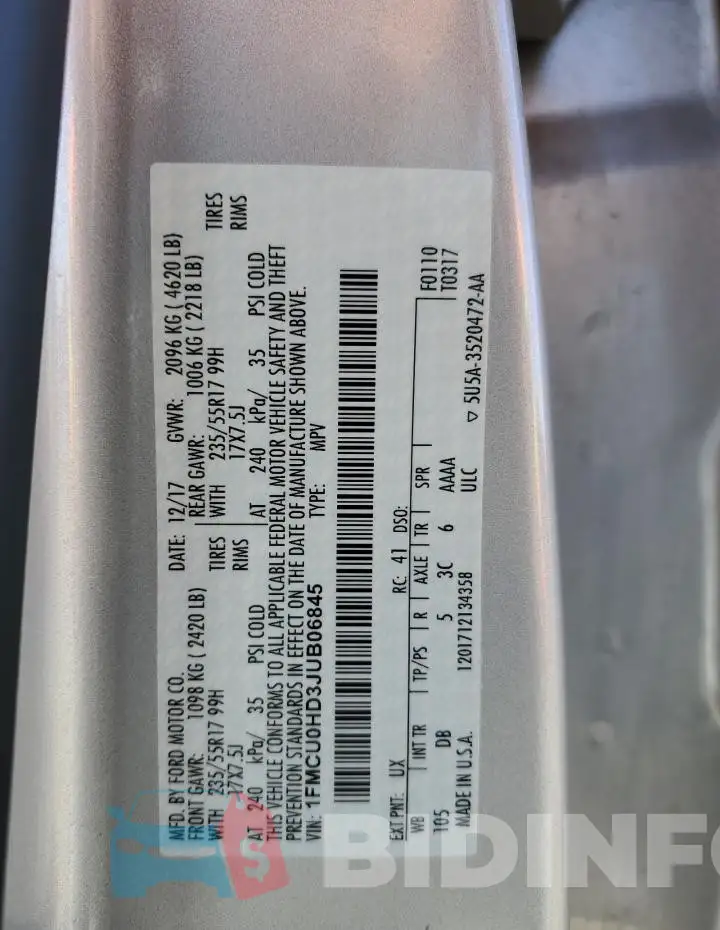 1FMCU0HD3JUB06845 Photo# 12