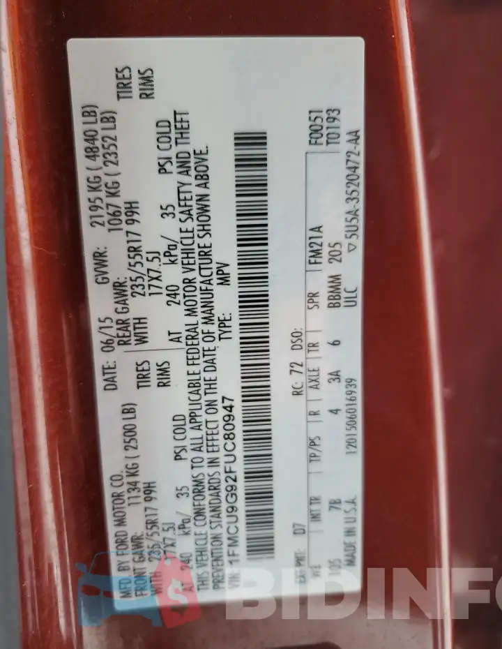 1FMCU9G92FUC80947 Photo# 13