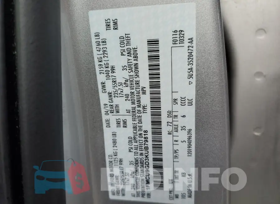 1FMCU9GD3KUB79818 Photo# 12