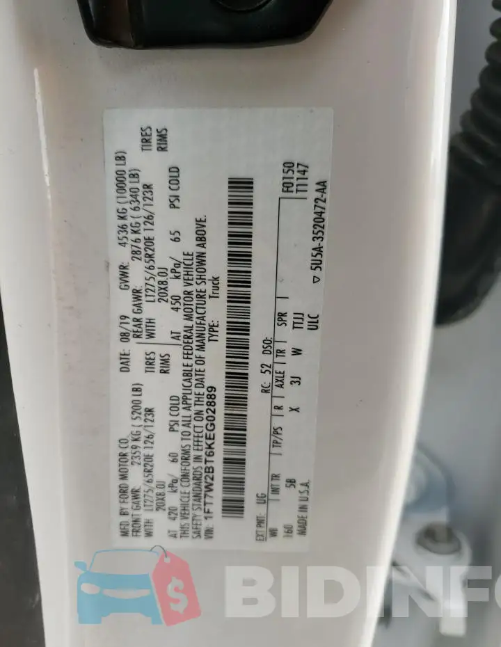 1FT7W2BT6KEG02889 Photo# 12
