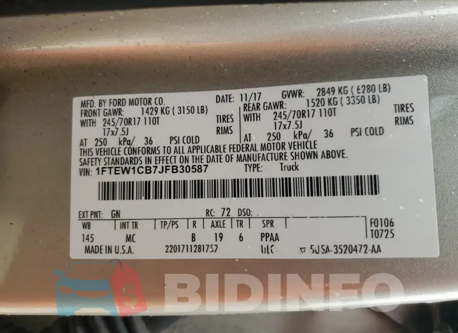 1FTEW1CB7JFB30587 Photo# 12