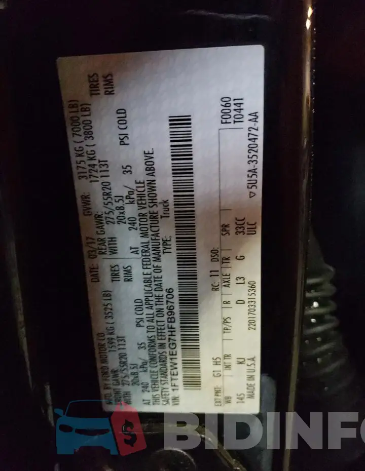 1FTEW1EG7HFB96706 Photo# 12
