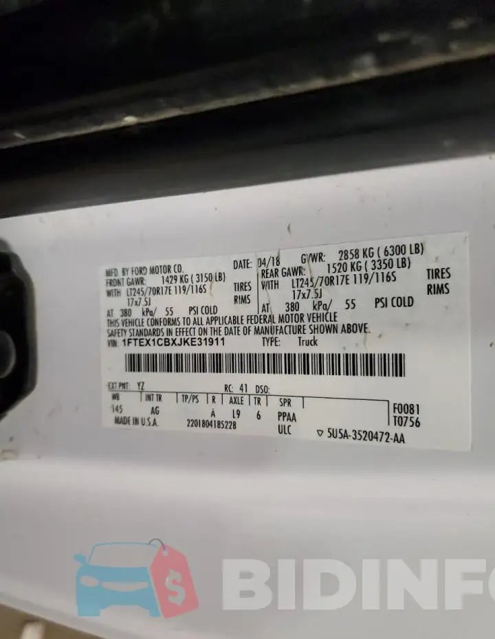 1FTEX1CBXJKE31911 Photo# 13