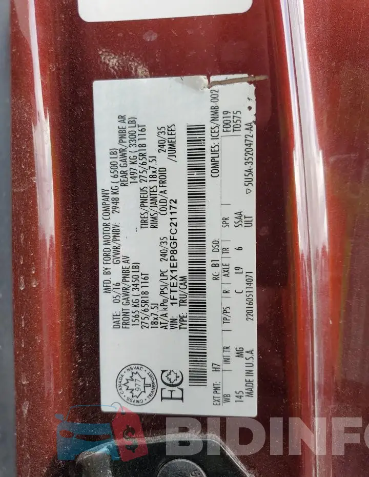1FTEX1EP8GFC21172 Photo# 12