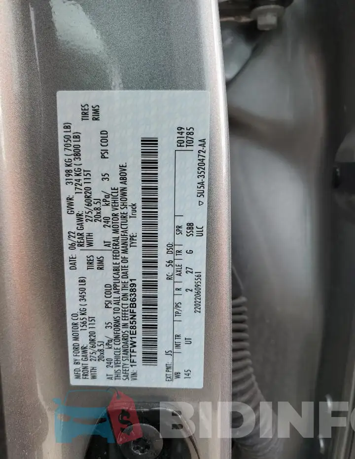 1FTFW1E85NFB63891 Photo# 12