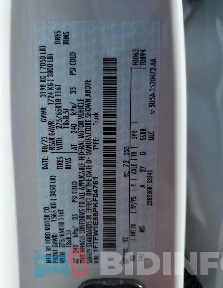 1FTFW1E88PKF04761 Photo# 12